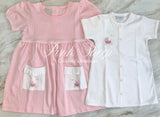 Squiggles by Charlie Pink Pram Popover Dress- Pocket Embroidery