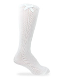 Jefferies Socks Pointelle Bow Knee High Socks (White, Ivory, Pink)