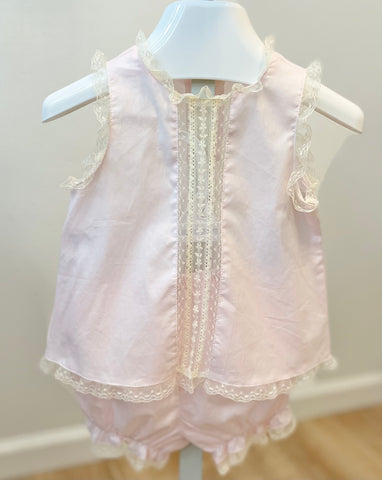 Baby Sen Light Pink Ecru Lace Heirloom Bloomer Set