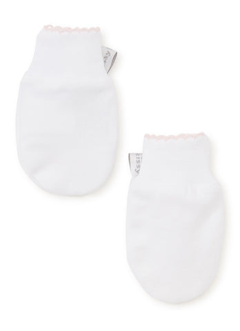 Kissy Kissy White w/ Pink Trim Scratch Mittens