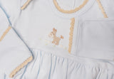 Squiggles by Charlie Pale Blue Dog w/ Bone Lap Shoulder Gown