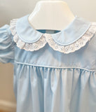Baby Sen Light Blue Eyelet Trim Collared Dress