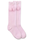 Jefferies Socks Pom Pom Knee High Socks (White, Pink)