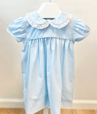 Baby Sen Light Blue Eyelet Trim Collared Dress