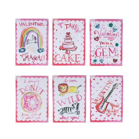 Over The Moon Scallop Border Valentines Cards (Set of 12)