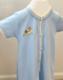 Squiggles by Charlie Medium Blue Short Sleeve Rocking Horse Day Gown (Crochet Trim)