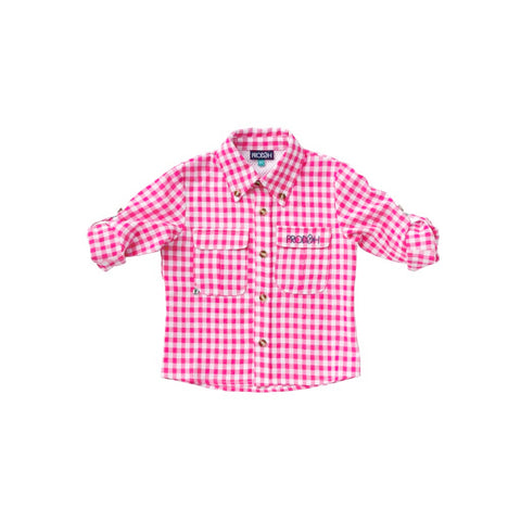 Prodoh Girls Fishing Shirt-Sangria Gingham