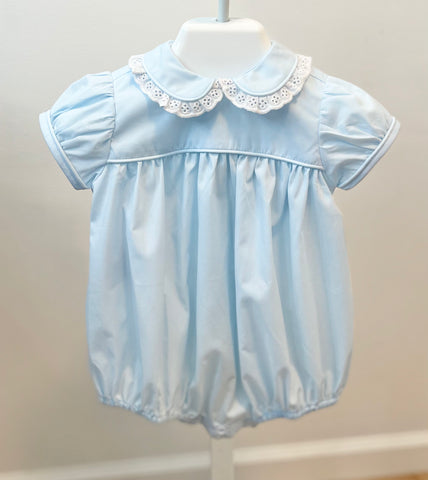 Baby Sen Light Blue Eyelet Trim Collared Bubble