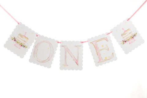 Over The Moon "One" Birthday Banner-Pink