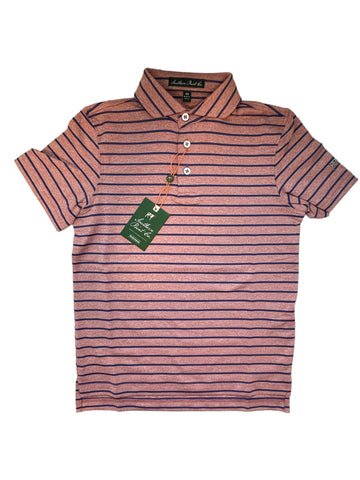 Southern Point Performance Polo- Brick/Navy Stripe - Medium (10)