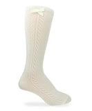 Jefferies Socks Pointelle Bow Knee High Socks (White, Ivory, Pink)