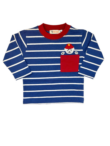 Luigi Kids Royal Stripe Dalmatian Puppy Pocket Long Sleeve Top