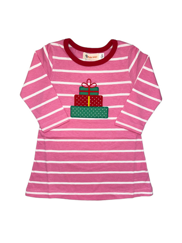 Luigi Kids Pink Stripe Christmas Present Dress
