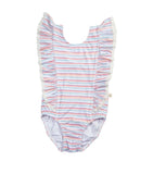 Charming Mary Rosie Ruffle One Piece Swimsuit-Retro Rainbow Stripe