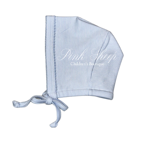 Squiggles by Charlie Blue Mini Stripe Picot Trim Bonnet